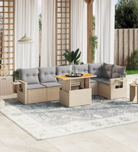 7-tlg. Garten-Sofagarnitur mit Kissen Beige Poly Rattan