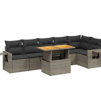 7-tlg. Garten-Sofagarnitur mit Kissen Grau Poly Rattan