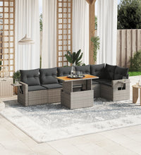7-tlg. Garten-Sofagarnitur mit Kissen Grau Poly Rattan