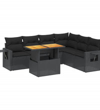 7-tlg. Garten-Sofagarnitur mit Kissen Schwarz Poly Rattan