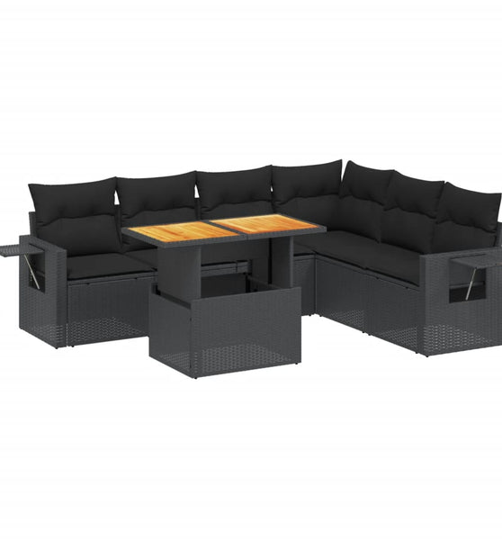 7-tlg. Garten-Sofagarnitur mit Kissen Schwarz Poly Rattan