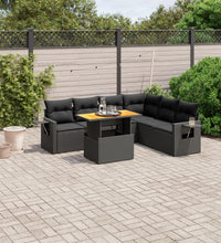 7-tlg. Garten-Sofagarnitur mit Kissen Schwarz Poly Rattan
