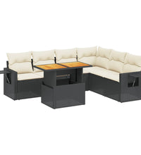 7-tlg. Garten-Sofagarnitur mit Kissen Schwarz Poly Rattan