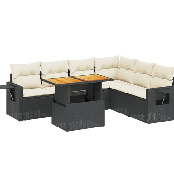 7-tlg. Garten-Sofagarnitur mit Kissen Schwarz Poly Rattan