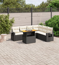 7-tlg. Garten-Sofagarnitur mit Kissen Schwarz Poly Rattan