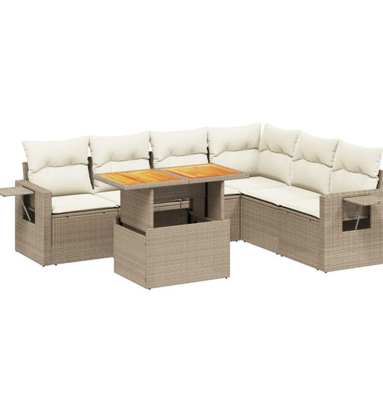 7-tlg. Garten-Sofagarnitur mit Kissen Beige Poly Rattan