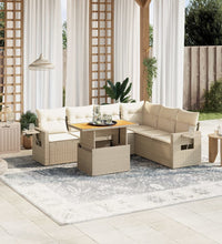 7-tlg. Garten-Sofagarnitur mit Kissen Beige Poly Rattan