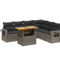 7-tlg. Garten-Sofagarnitur mit Kissen Grau Poly Rattan