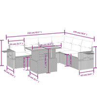 7-tlg. Garten-Sofagarnitur mit Kissen Grau Poly Rattan