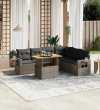7-tlg. Garten-Sofagarnitur mit Kissen Grau Poly Rattan