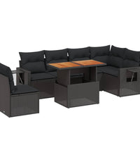 7-tlg. Garten-Sofagarnitur mit Kissen Schwarz Poly Rattan