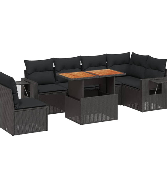 7-tlg. Garten-Sofagarnitur mit Kissen Schwarz Poly Rattan