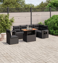 7-tlg. Garten-Sofagarnitur mit Kissen Schwarz Poly Rattan
