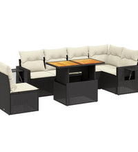 7-tlg. Garten-Sofagarnitur mit Kissen Schwarz Poly Rattan