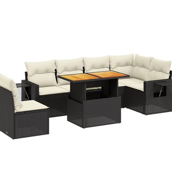 7-tlg. Garten-Sofagarnitur mit Kissen Schwarz Poly Rattan