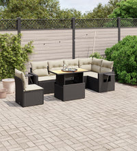 7-tlg. Garten-Sofagarnitur mit Kissen Schwarz Poly Rattan
