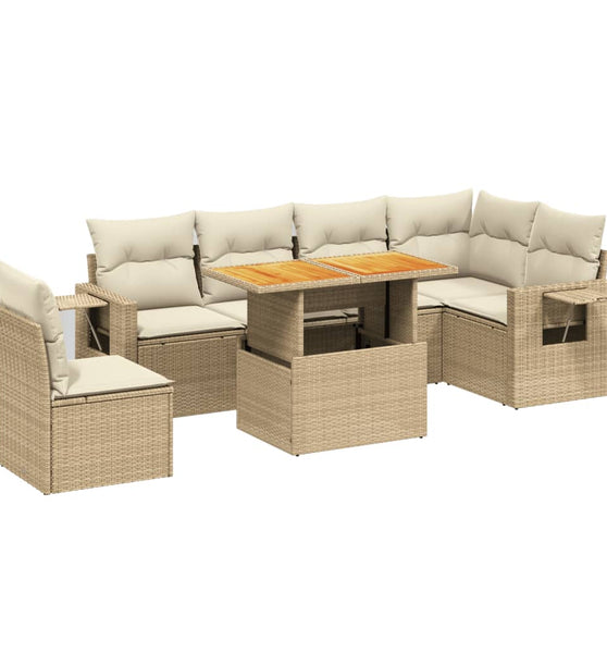 7-tlg. Garten-Sofagarnitur mit Kissen Beige Poly Rattan