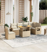 7-tlg. Garten-Sofagarnitur mit Kissen Beige Poly Rattan