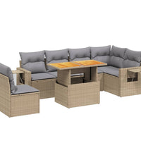 7-tlg. Garten-Sofagarnitur mit Kissen Beige Poly Rattan