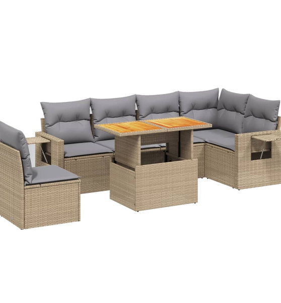7-tlg. Garten-Sofagarnitur mit Kissen Beige Poly Rattan