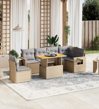7-tlg. Garten-Sofagarnitur mit Kissen Beige Poly Rattan