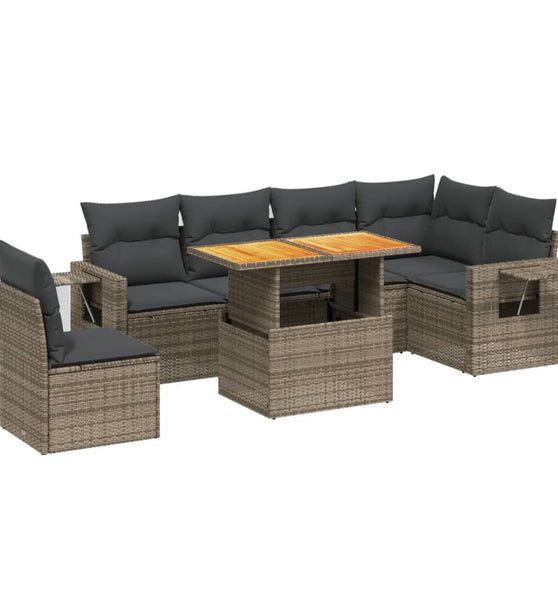 7-tlg. Garten-Sofagarnitur mit Kissen Grau Poly Rattan