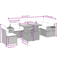 7-tlg. Garten-Sofagarnitur mit Kissen Grau Poly Rattan
