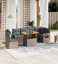 7-tlg. Garten-Sofagarnitur mit Kissen Grau Poly Rattan