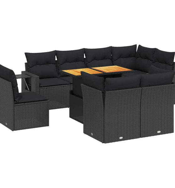 9-tlg. Garten-Sofagarnitur mit Kissen Schwarz Poly Rattan