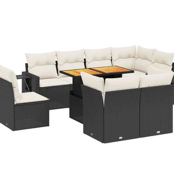 9-tlg. Garten-Sofagarnitur mit Kissen Schwarz Poly Rattan
