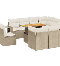 9-tlg. Garten-Sofagarnitur mit Kissen Beige Poly Rattan