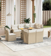 9-tlg. Garten-Sofagarnitur mit Kissen Beige Poly Rattan