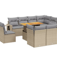 9-tlg. Garten-Sofagarnitur mit Kissen Beige Poly Rattan