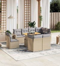 9-tlg. Garten-Sofagarnitur mit Kissen Beige Poly Rattan