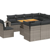 9-tlg. Garten-Sofagarnitur mit Kissen Grau Poly Rattan