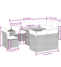 9-tlg. Garten-Sofagarnitur mit Kissen Grau Poly Rattan