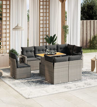 9-tlg. Garten-Sofagarnitur mit Kissen Grau Poly Rattan