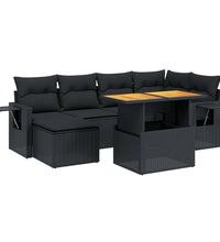 7-tlg. Garten-Sofagarnitur mit Kissen Schwarz Poly Rattan