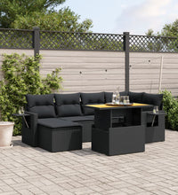 7-tlg. Garten-Sofagarnitur mit Kissen Schwarz Poly Rattan