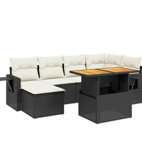7-tlg. Garten-Sofagarnitur mit Kissen Schwarz Poly Rattan