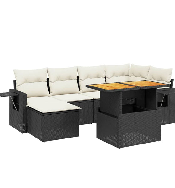 7-tlg. Garten-Sofagarnitur mit Kissen Schwarz Poly Rattan