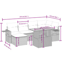 7-tlg. Garten-Sofagarnitur mit Kissen Schwarz Poly Rattan