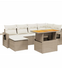 7-tlg. Garten-Sofagarnitur mit Kissen Beige Poly Rattan