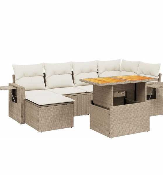 7-tlg. Garten-Sofagarnitur mit Kissen Beige Poly Rattan