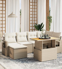 7-tlg. Garten-Sofagarnitur mit Kissen Beige Poly Rattan