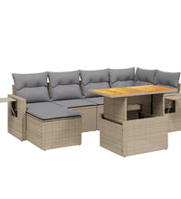 7-tlg. Garten-Sofagarnitur mit Kissen Beige Poly Rattan