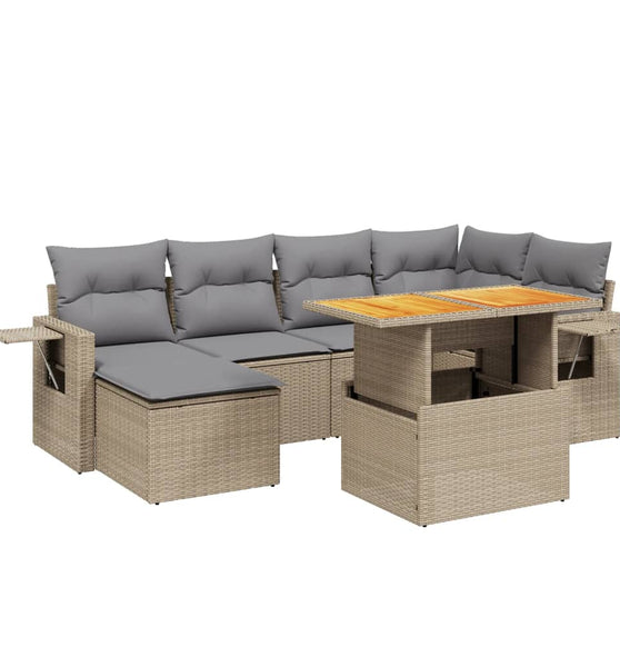7-tlg. Garten-Sofagarnitur mit Kissen Beige Poly Rattan
