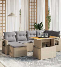 7-tlg. Garten-Sofagarnitur mit Kissen Beige Poly Rattan