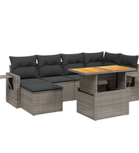 7-tlg. Garten-Sofagarnitur mit Kissen Grau Poly Rattan