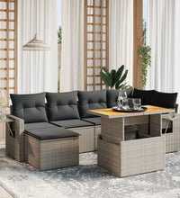 7-tlg. Garten-Sofagarnitur mit Kissen Grau Poly Rattan